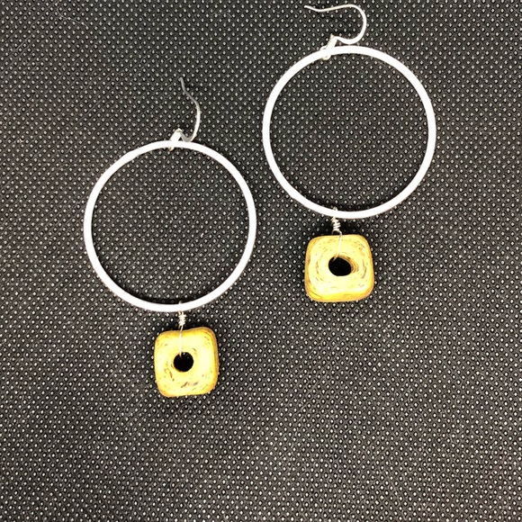 Silver Hoops with Handmade Clay Beads - Picture 2 of 5